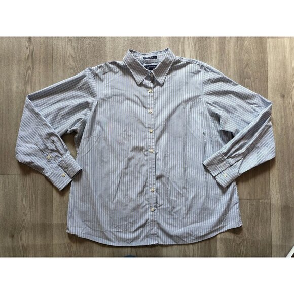 Lands End Non-Iron Long Sleeve Blue Striped Shirt Size 18W - Picture 4 of 7